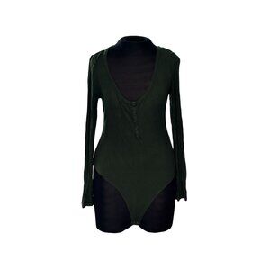 Banana Republic Long-Sleeve Ribbed Button Bodysuit In Forest Green Size M